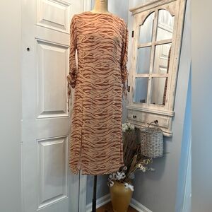 Elegant Tan/Brown‎ Zebra like Patterned Long Sleeve Dress Size 6 NWT